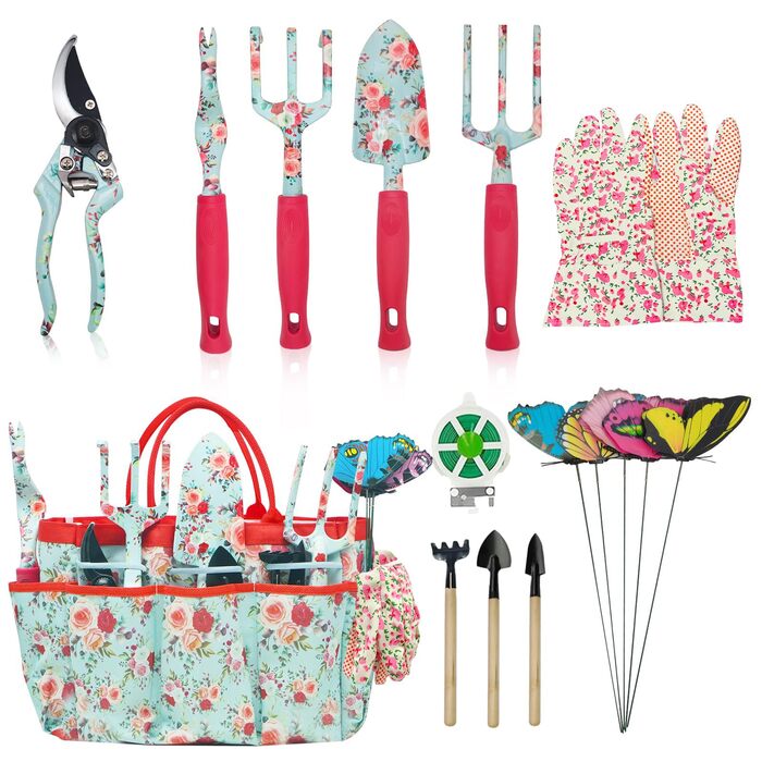 Набір садових інструментів Gartenwerkzeug, 16 предметів подарунковий набір для квітів та саду, з ножицями для обрізки та сумкою для зберігання. Ідеальний подарунок для садівників та садівниць.