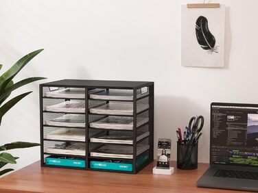 Органайзер для офісного столу EasyPAG з 12 кишеньками, металевий та дерев&39яний, формату А4, тримач для документів, лоток для файлів, тримач для журналів, лоток для листів, органайзер для паперових журналів, чорний, 12 кишень (6x2)