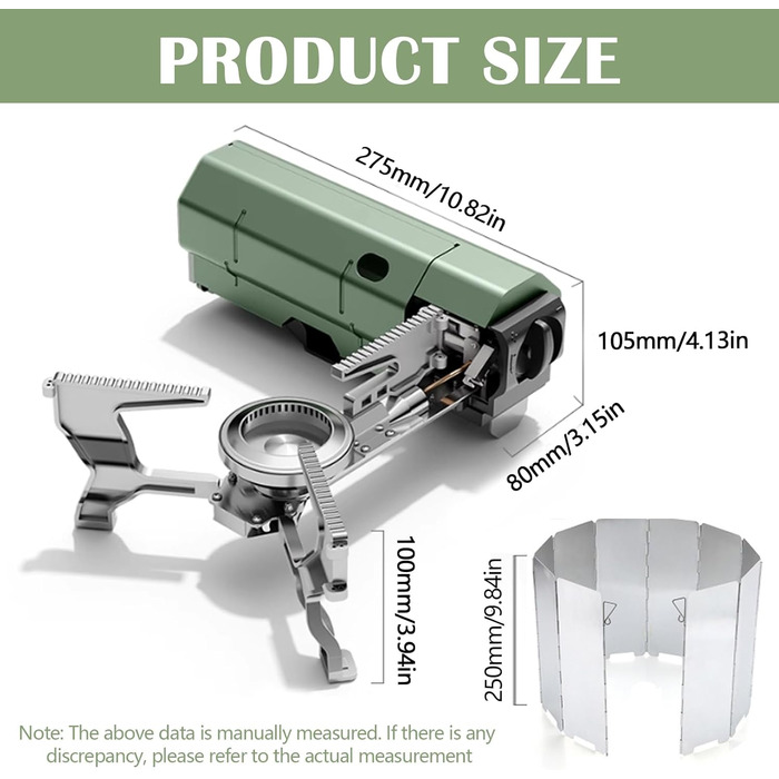 Складаний газовий пальник для кемпінгу, портативна плита з п'єзопідпалом та алюмінієвим вітрозахистом для туризму, походів та пікніків (без газових балонів)