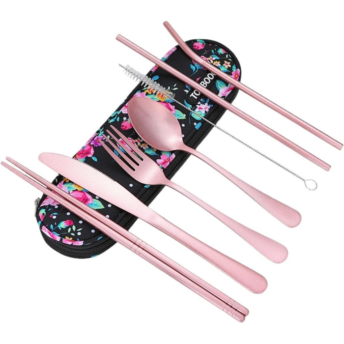 Універсальний набір дорожнього посуду багаторазові портативні столові прибори з футляром для обіду, кемпінгу, школи та пікніків (градієнтний світло-блакитний)