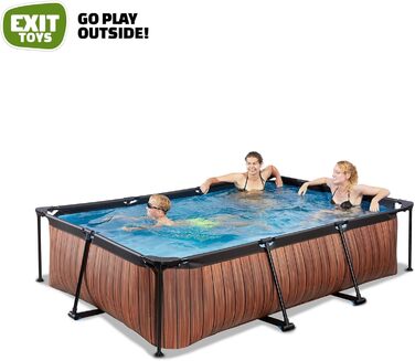 Басейн EXIT Toys Wood Pool - 300x200x65 см - Прямокутний, компактний каркасний басейн з картриджним фільтруючим насосом - Легкий доступ - Підходить для маленьких дітей - Міцний каркас - Унікальний дизайн - Коричневий