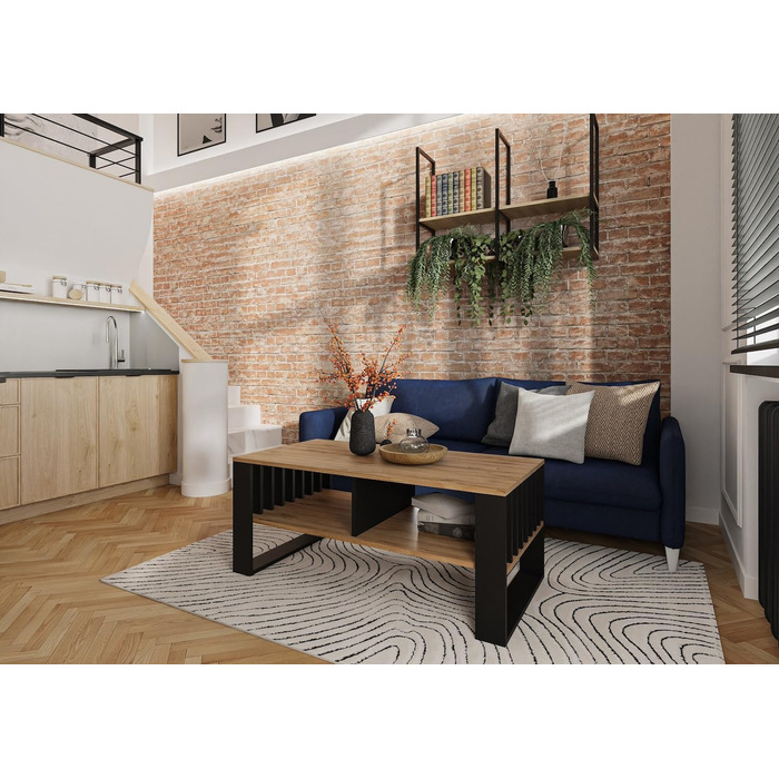 Журнальний столик Meble Pitus Сучасний стіл для вітальні Журнальний столик з місцем для зберігання 90 x 50 x 50 см Стіл для вітальні Меблі з рейковими елементами Вічний дуб