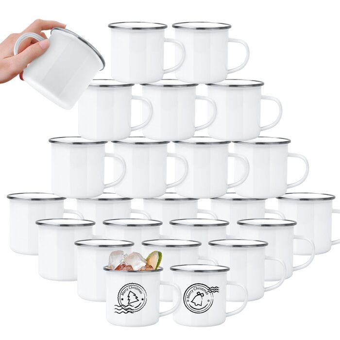 Частинний сублімаційний пустий емальований кухоль, кемпінг, кава, подорожі, металеві кухлі зі срібним обідком для теплопередачі, подарунок &quotзроби сам&quot, білий, 340 мл, 24-