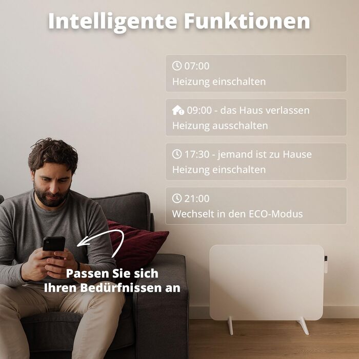 Розумний інфрачервоний обігрівач FlinQ 450 Вт Електричний радіатор Інфрачервоний настінний та окремостоячий пристрій Електричний обігрівач для ванних кімнат З термостатом Біла панель 450 Вт