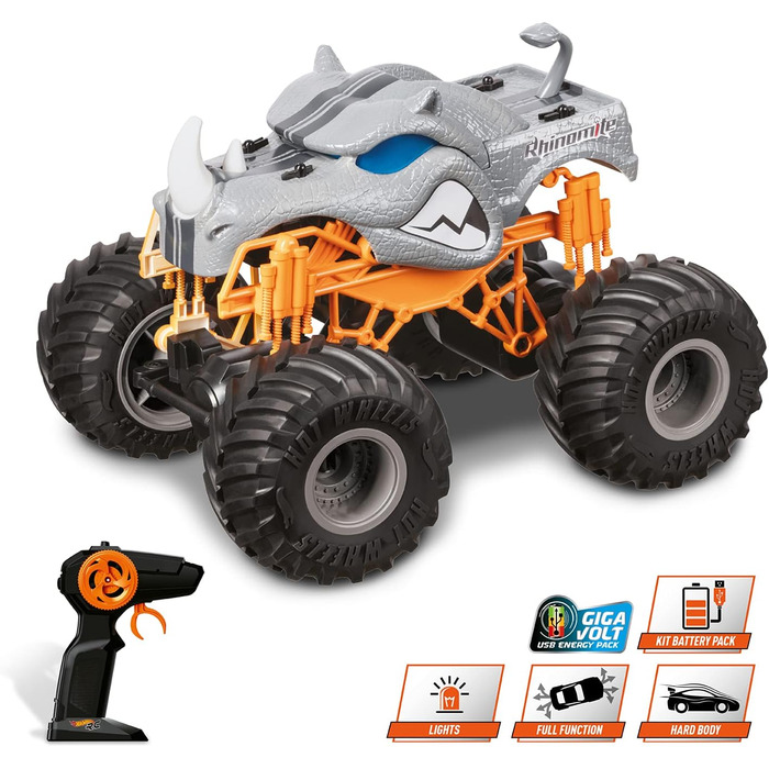 Позашляховик-монстр на радіокеруванні Mondo Motors 63684 зі світловими та звуковими ефектами, 20x28x23 см, пульт дистанційного керування, іграшка для дітей від 3 до 8 років, дизайн Hot Wheels