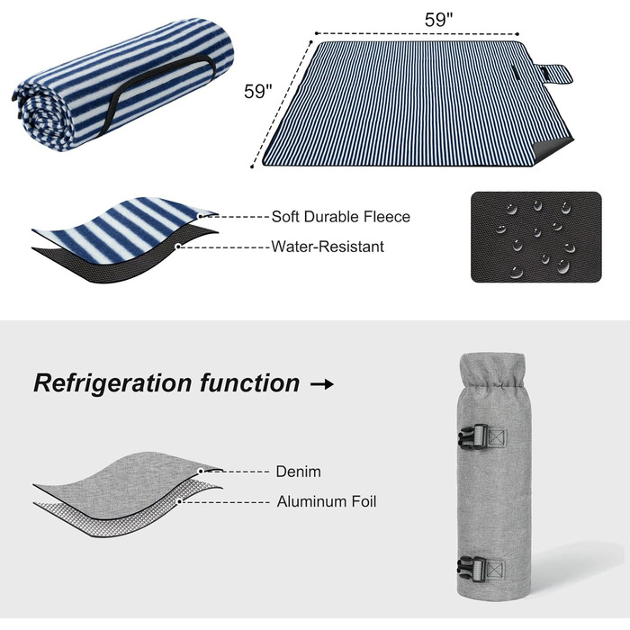 Рюкзак для пікніка на 4 особи з відділенням-холодильником та підставкою для вина, флісовою ковдрою, набором столових приборів, для кемпінгу, пляжу, одноденних поїздок, походів, аксесуарами (світло-сірий)