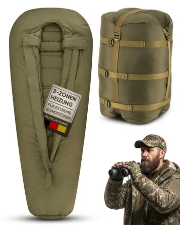 Спальник з підігрівом EXPLORER Protector 220 (3-етапний підігрів) XXL Зимовий спальник 220x80 см Надзвичайно теплий до -32,9C (450 г/м) BW Military Bivouac оливково-зелений для кемпінгу, риболовлі та виживання