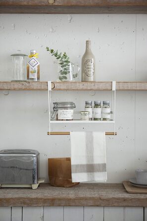 Підставка для спецій під полицю, біла, сталь/дерево, мінімалістична, 32,5 x 12,5 x 24,5 см, 3498 TOSCA