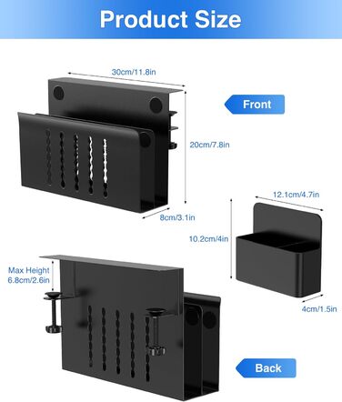 Підставка для ноутбука та планшета на стіл, бічна полиця для зберігання, двоярусна з тримачем для ручок (чорна)