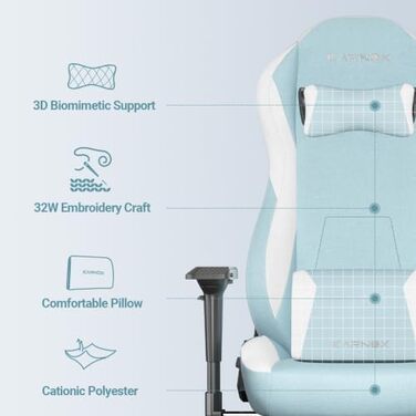 Геймерське крісло з підставкою для ніг та тканинним чохлом - Ергономічне офісне крісло з 4D підлокітниками та опорою для голови/попереку, регульована висота, вантажопідйомність 150 кг, синього кольору, 132 см x 53 см x 60 см