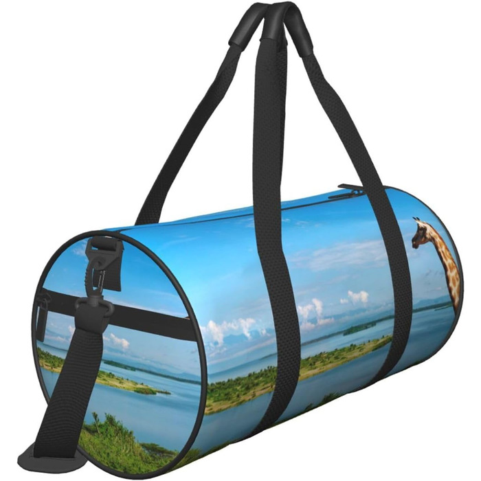 Спортивна сумка-мішок для подорожей з африканським принтом (Ніл та жирафи), чорна, універсальний розмір, дорожня сумка