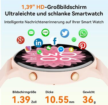 Розумний годинник Hwagol для жінок та чоловіків, 1,39-дюймовий сенсорний смарт-годинник із Bluetooth-дзвінками, годинник із понад 140 спортивними режимами, монітор SpO2, монітор серцевого ритму, монітор сну, крокомір, наручний годинник для iOS та Android,
