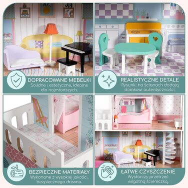Дерев&39яний ляльковий будиночок 123 см зі світлодіодним підсвічуванням Великий ляльковий будиночок для дітей віком від 3 років з меблями та садом Ляльковий будиночок з підсвічуванням та аксесуарами Креативний ігровий будиночок для дівчаток
