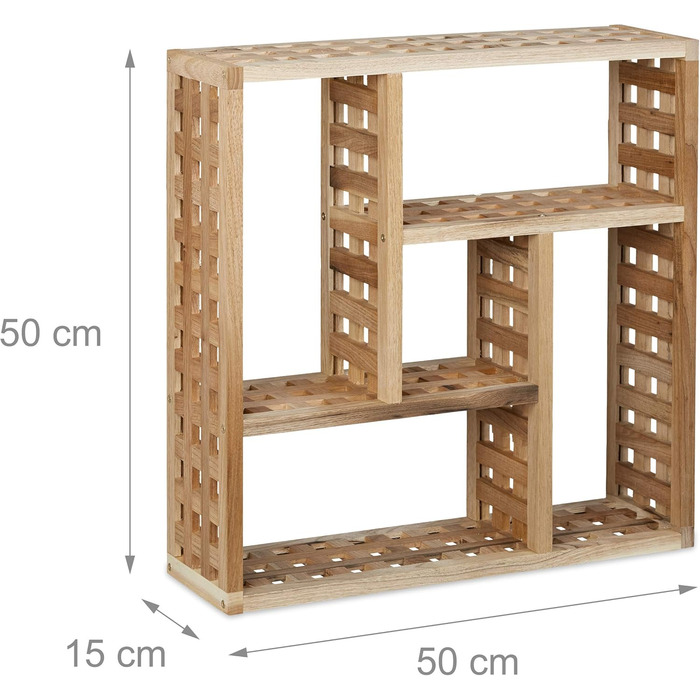 Настінна полиця для ванної Relaxdays, горіх, з 5 відділеннями, для ванної, передпокою та вітальні, В х Ш х Г 50 х 50 х 15 см, нату