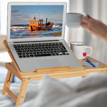 Бамбуковий стіл для ноутбука Relaxdays з охолодженням