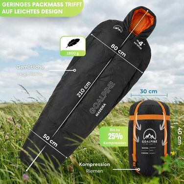 Спальник на 3 сезони з проймами для рук 400 г/м Комфорт 5-10 градусів Водовідштовхувальний матеріал Невеликий розмір у упаковці Дорослі Для активного відпочинку та кемпінгу Спальник-мумія Трекінг та подорожі