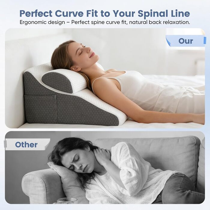 Подушка для читання для ліжка та дивана, ергономічна подушка для спини, регульована клиноподібна подушка з піною з ефектом пам&39яті для підтримки спини під час відпочинку, гри, читання або перегляду телевізора