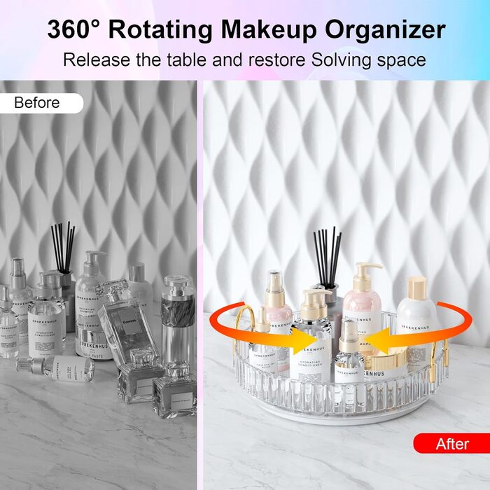 Органайзер для косметики MOACC, обертовий на 360, органайзери для макіяжу для туалетного столика, система зберігання засобів догляду за шкірою, 1 шар, прозорий