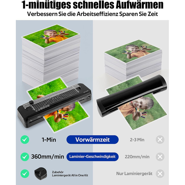 Ламінатор, ламінатор A3 з 50 ламінуючими пакетами, швидкий прогрів за 70 секунд, машина для гарячого та холодного ламінування з вбудованим різаком для паперу для дому, школи, офісу, чорний-50pics