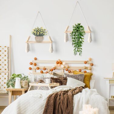 Набір з 2 макраме настінна полиця дерев'яна підвісна полиця настінна полиця бохо прикраса стін бавовняна мотузка з дерев'яними кит