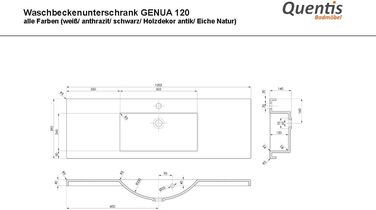 Меблі для ванної кімнати Quentis Genoa 120 см, умивальник і нижня шафа, натуральний дуб