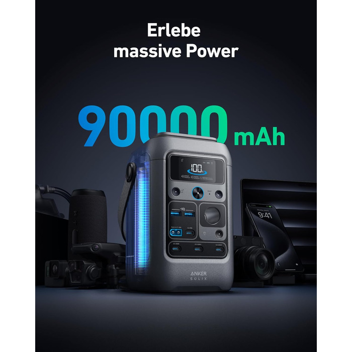 Зарядний пристрій постійного струму Anker SOLIX C300, акумулятор 288 Втгод для кількох пристроїв, акумулятор LiFePO4, сонячний генератор потужністю 300 Вт, для кемпінгу, активного відпочинку, подорожей, надзвичайних ситуацій (адаптер живлення не входить д