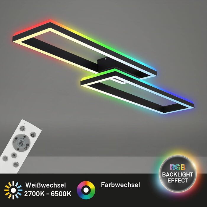 Стельовий світильник Briloner RGB з підсвіткою, LED-лампа з регулюванням яскравості та температури світла, RGB-рамка, пульт ДК, чорний, прямокутний, 2 лампи