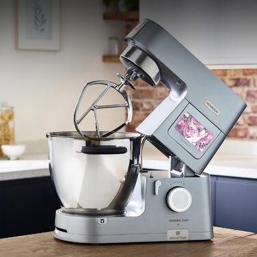 Кухонний комбайн Kenwood Cooking Chef XL KCL95.004SI з функцією приготування та вбудованою шкалою, чаша з нержавіючої сталі 6,7 л, 1500 Вт, в т.ч. набір кондитерських виробів з 5 предметів, срібло