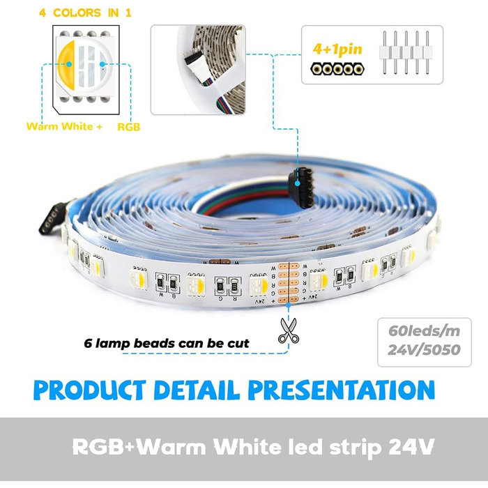 Світлодіодна стрічка RGBW 4 в 1 Світлодіодна стрічка 5050SMD RGBWW RGBтеплий білий, 300 світлодіодів Світлодіодна стрічка Стрічка Стрічка Освітлення Декоративні світильники, 60 світлодіодів/м Світлодіодні стрічки 24 В Не водонепроникний Rgb Теплий білий, 