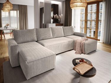 Кутовий диван Masseno ASPRA з функцією сну, U-подібний, диван з відділенням для зберігання речей, диван для вітальні, кушетка, диван-ліжко, комплект диванів - бежевий, POSO 02