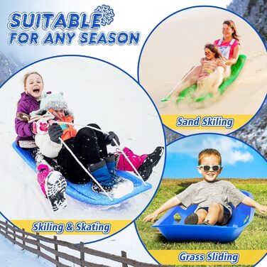 Санки Popolic 2 шт. и бобслей дорослі та дитячі, пластикові санки 86 см з мотузкою, санки пластикові для снігу, піску та трави чер