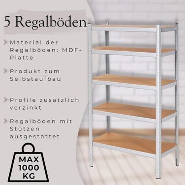 Металевий стелаж SPRINGOS, гаражний стелаж, підвальний стелаж, 60 x 100 x 180 см, 5 полиць, 60 x 100 x 180 см, сріблястий