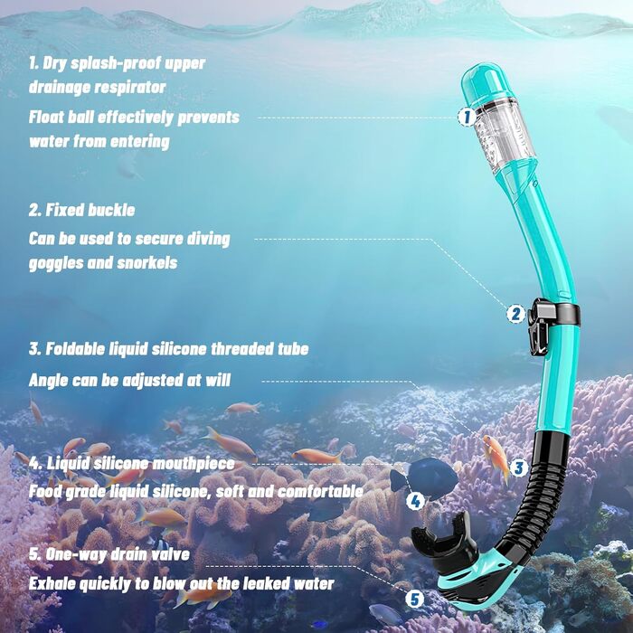 Набір для дорослого підводного плавання, маска для дайвінгу для дорослих із сухим підводним плаванням, водонепроникна маска для дайвінгу, захист від запотівання, захист від протікання, із загартованою скляною лінзою, набори для підводного плавання та дайв