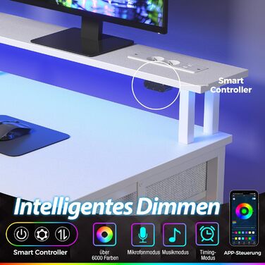 Комп&39ютерний стіл Seventable з розетками та світлодіодним освітленням, ігровий стіл 100 см з 5 шухлядами, ігровий стіл з підставкою для монітора, для офісу, кабінету, спальні, вітальні, білий 100 см