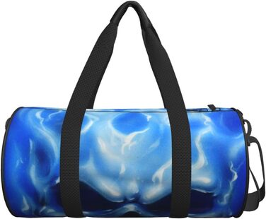 Синя смугаста сумка-дорожня сумка з черепом, кругла, великої місткості, легка та міцна, подарунок для походів, відпустки, ділових поїздок та іншого, синій полумяний череп, універсальний розмір