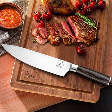 Ніж шеф-кухаря imarku, 20-сантиметровий кухонний ніж професійний ніж, Високовуглецевий ніж шеф-кухаря з нержавіючої сталі гострий,