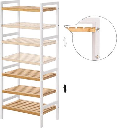 Бамбукова полиця SONGMICS, кухонна полиця, полиця для ванної кімнати, книжкова полиця, окремостояча полиця з 4 полицями, 31,5 x 45 x 111 см, для ванної кімнати, кухні, вітальні, спальні, балкону, натурально-білий BCB74WN Натуральний білий 4 рівні (111В см