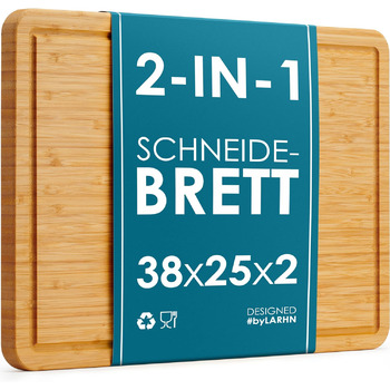 Дерев'яна обробна дошка та піднос 2-в-1 з бамбука - великий - 38 x 25 x 2 см - Ідеальна кухня з дерев'яної дошки для нарізання та