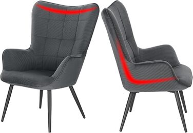 Крісло WOLTU з підніжкою та підставкою для ніг, крісло-реклайнер з оббивкою, вінтажне, вітальня, спальня, балкон, вельветовий оксамит, темно-сірий