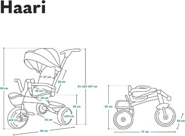 Триколісний велосипед LIONELO Haari 2в1 з ручкою від 18 місяців до 25 кг, вперед і назад, безкамерні гумові шини, вільний хід, кош