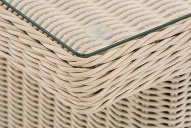 Садовий обідній стіл CLP з поліратангу FISOLO приблизно 79 x 138 см Висота 67 см Скляна стільниця безпечне скло 5 мм товщина ротанга 5 мм, колір перлинно-білий