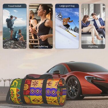 Спортивна сумка, дорожня сумка, з африканським національним орнаментом, принт на замовлення, чорна, універсальний розмір, сумка для подорожей