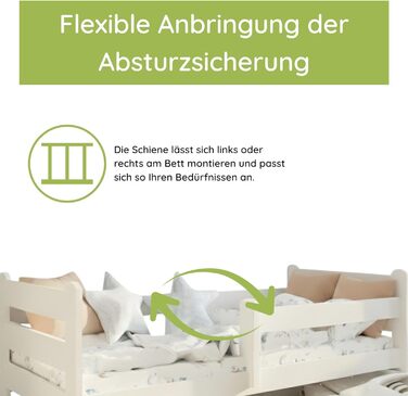 Дитяче ліжко Kids Collective 80x160 см З захисними поручнями та шухлядою Міцна соснова деревина 80x160 см, для дітей віком від 3 до 10 років Біле