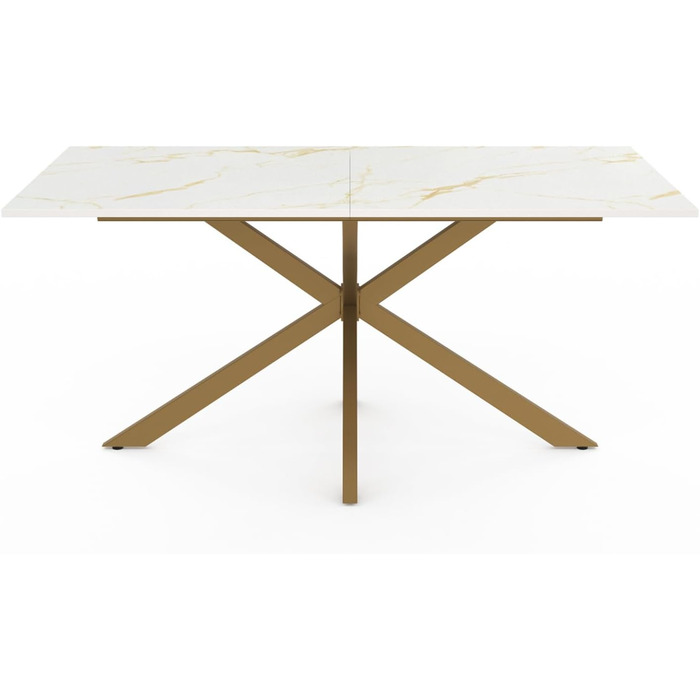 Прямокутний обідній стіл ALIX на 8 осіб з латунними ніжками-павуками та стільницею під білий мармур, Аляска 160 см