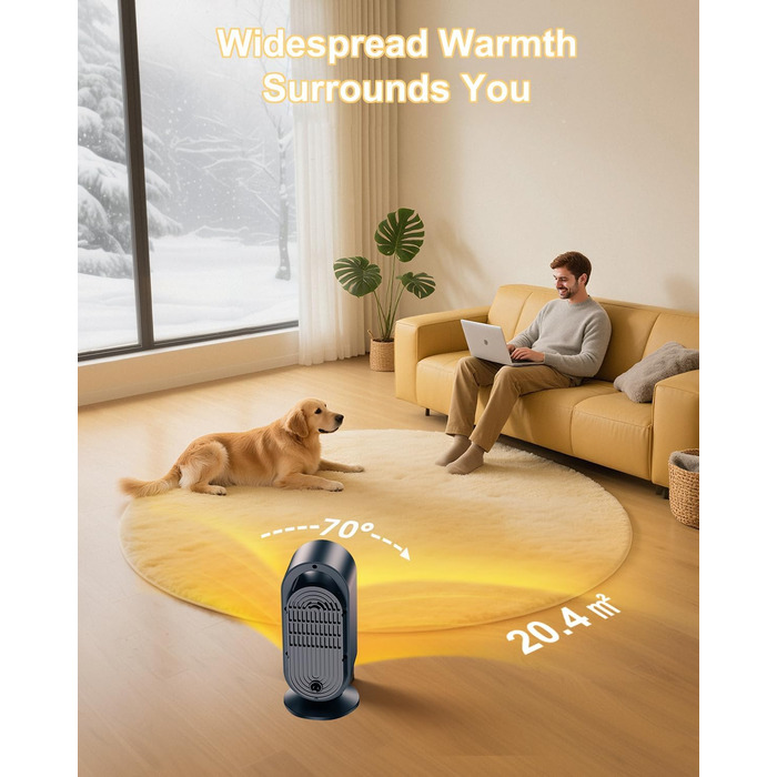 Електричний вентилятор-обігрівач, портативний кімнатний обігрівач, енергозберігаючий швидкий PTC-обігрівач потужністю 1500 Вт, керамічний вентилятор-обігрівач з термостатом, таймером та 3 режимами, захист від перегріву та перекидання для офісу та спальні