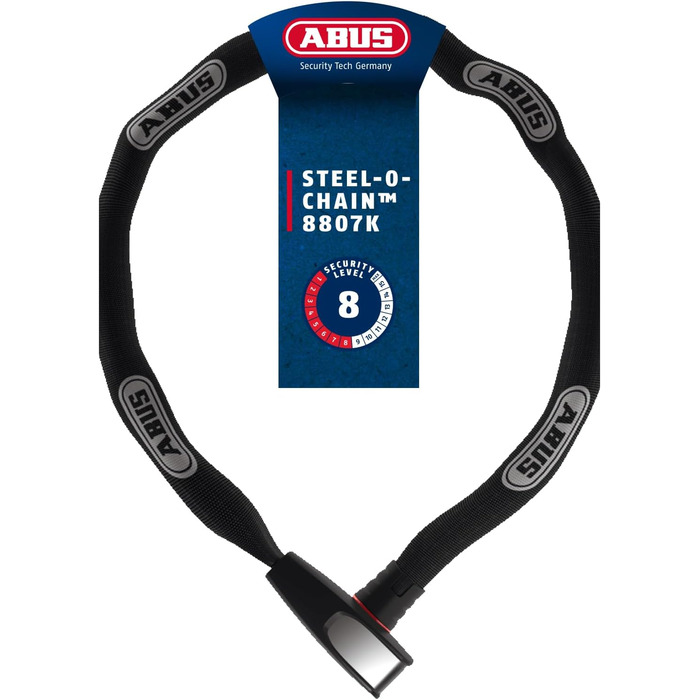 Ланцюговий замок ABUS Steel-O-Chain 8807K Гнучкий велосипедний замок із загартованої сталі Рівень безпеки ABUS 8 Чорний 85 см Одинарний