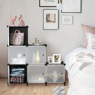 Модульний стелаж AWTATOS, 6 кубів, комбіновані полиці з дверима, багатофункціональна система полиць своїми руками для вітальні, спальні, ванної кімнати, чорний ULPZ008