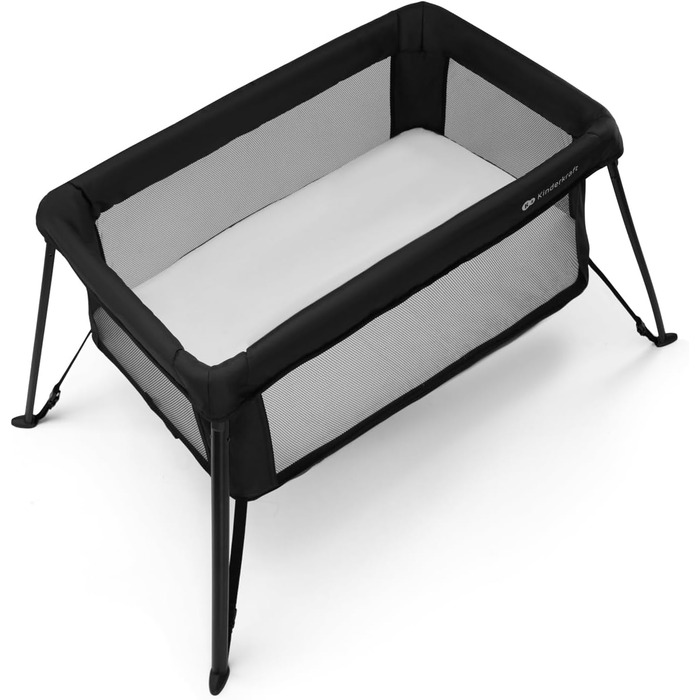 Дитяче ліжечко Kinderkraft CAMI 3-в-1, дорожнє ліжечко для малюків від народження до 3 років, функція манежу, легке компактне складання, дорожній рюкзак у комплекті, два рівні, чорний