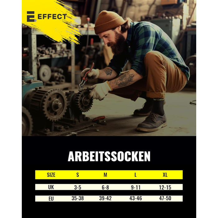 Пар чоловічих робочих шкарпеток, посилені термошкарпетки з підкладкою, дихаючі функціональні шкарпетки з комфортною манжетою, довгі робочі шкарпетки розмір 43-46, чорні, 10