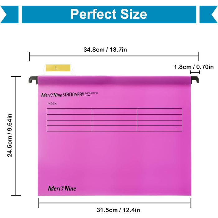 Підвісні папки MerryNine, A4, 5 шт. , поліпропілен, підвісні папки з райдерами та картками-вкладишами, для школи, дому, роботи, офісу, організації (5 кольорів) (1, рожевий)